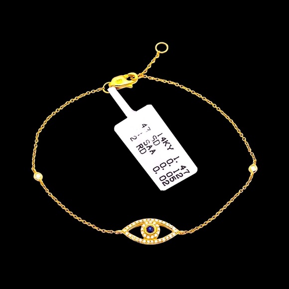 Evil eye 14K Solid Gold Diamond and Sapphire bracelet - Picture 1 of 3